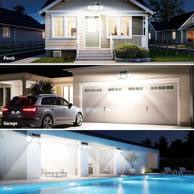 WdtPro Solar Lights Outdoor Motion Sensor, 3500LM Bright Solar Flood Lights Outdoor, Adjustable & Upgrade Glass Panel, Wireless LED Solar Powered Security Spot Lights Waterproof for Yard-1Pack, White
