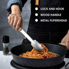 Stainless Steel Kitchen Tongs Set of 2-9" and 12",Locking Metal Food Tongs with Acacia Wood Grips,Barbecue Tongs for Pans and BBQ
