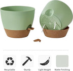 FaithLand 3-Pack Large Planter Pots, 12 10 9 Inch Self Watering Flower Pots for Indoor Outdoor Garden Plants, Green with Brown