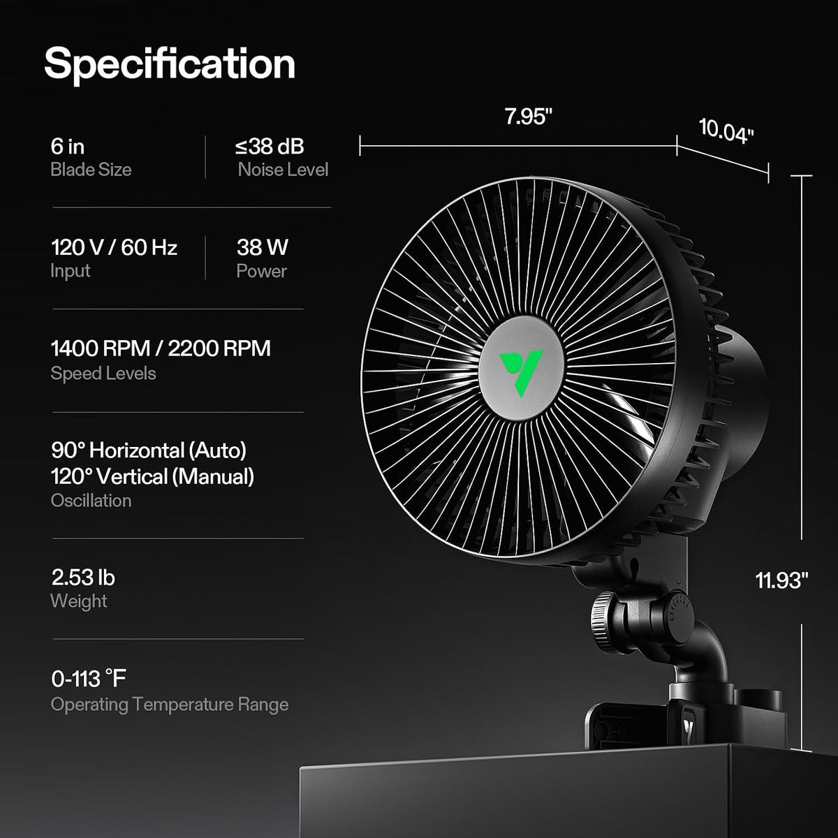 vivosun aerowave a6 grow tent clip fan, 6", package contents