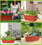 Window Box Planter, 7 Pack Plastic Vegetable Flower Planters Boxes 17 Inches Rectangular Flower Pots with Saucers for Indoor Outdoor Garden, Patio, Home Decor