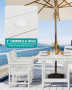 SERWALL Patio Dining Sets for 6 Person, HDPE Dining Set with 6 Armless Chairs, White