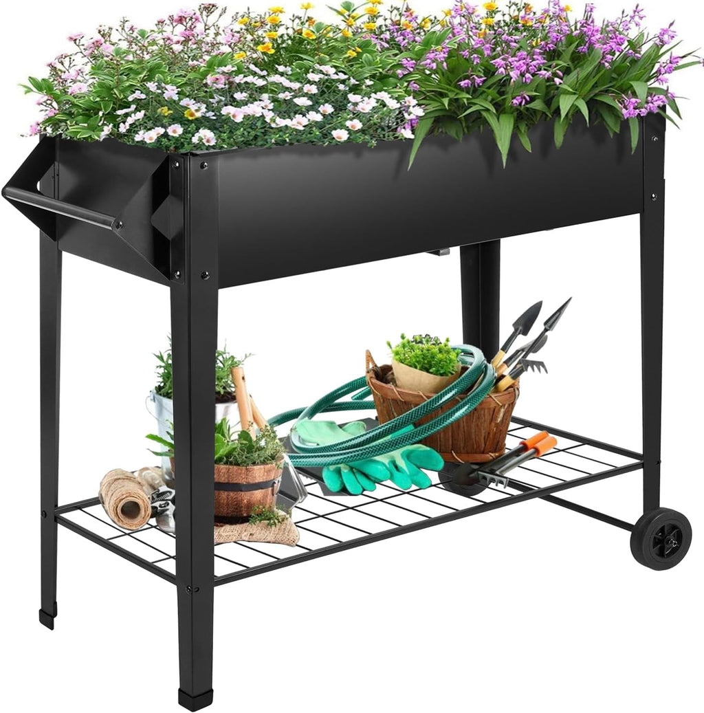 32" rolling raised garden bed with wheels, metal, main product view