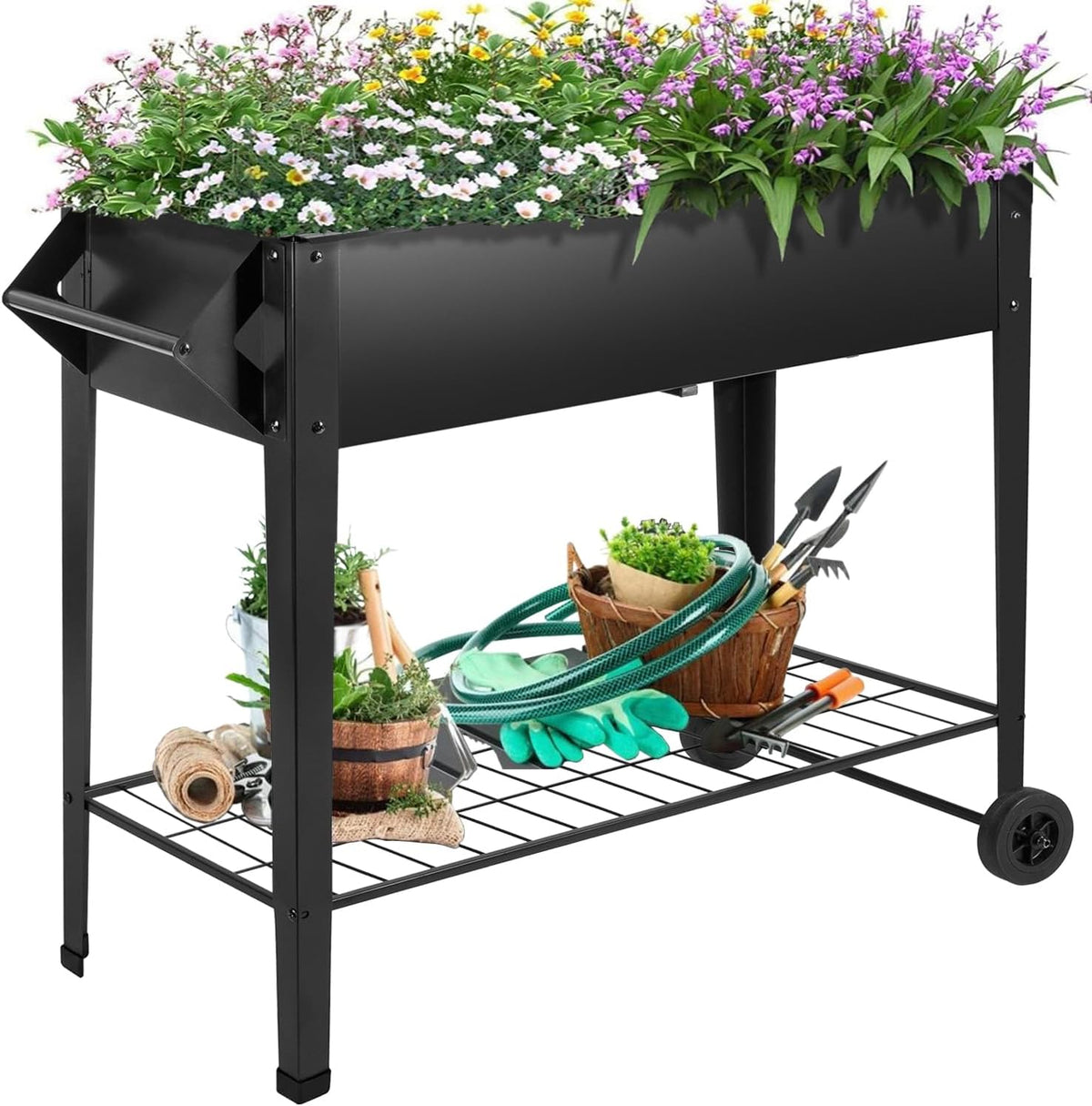 32" rolling raised garden bed with wheels, metal, main product view