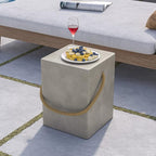 COSIEST Set of 2 Concrete Side Table, Rectangular Outdoor Side Table w Hemp Rope Handles,15''Patio Side Tables End Table, Outdoor Accent Side Table for Garden and Patio, Grey