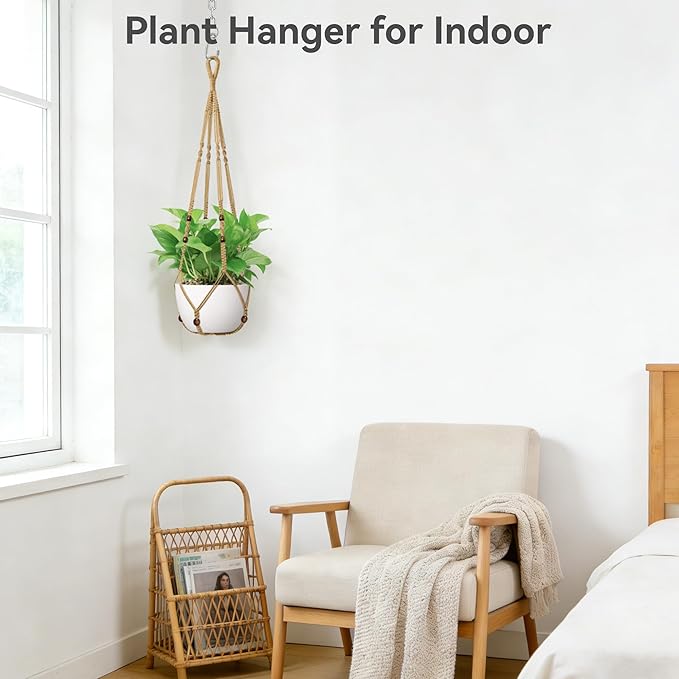 USLAI Macrame Plant Hanger Indoor Outdoor, Fits 4 to 15 Inch Pots, Strong Hanging Planter Holder, Boho Home Decor, 35 Inch, Brown, Set of 3 (POTS NOT Included)