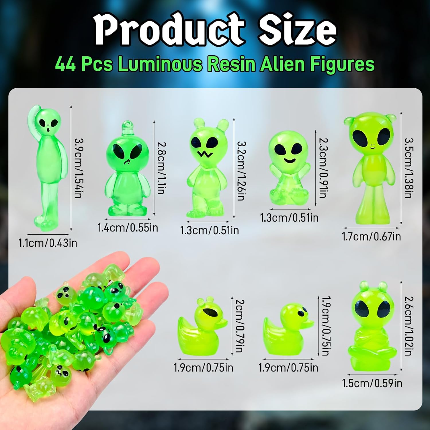 44 Pcs Luminous Mini Resin Alien Figures Miniature Figurines | Alien Statues Glow in the Dark for Outer Space Party Micro Landscape Decor