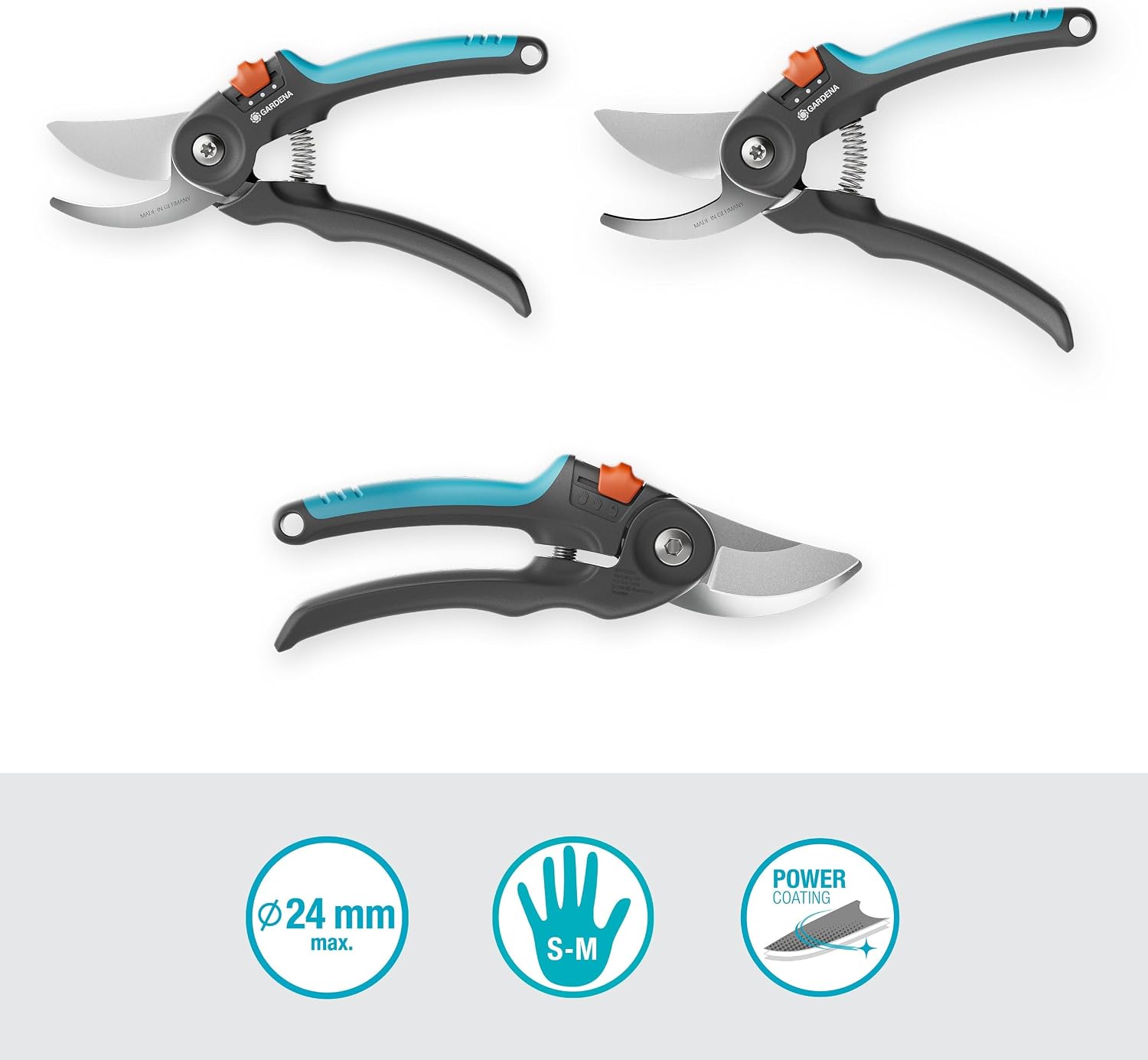 GARDENA 12242-20 Pruning Shears (Compatible with 0.9 inch (24 mm) Diameter, Bypass Type, PremiumCut Flex