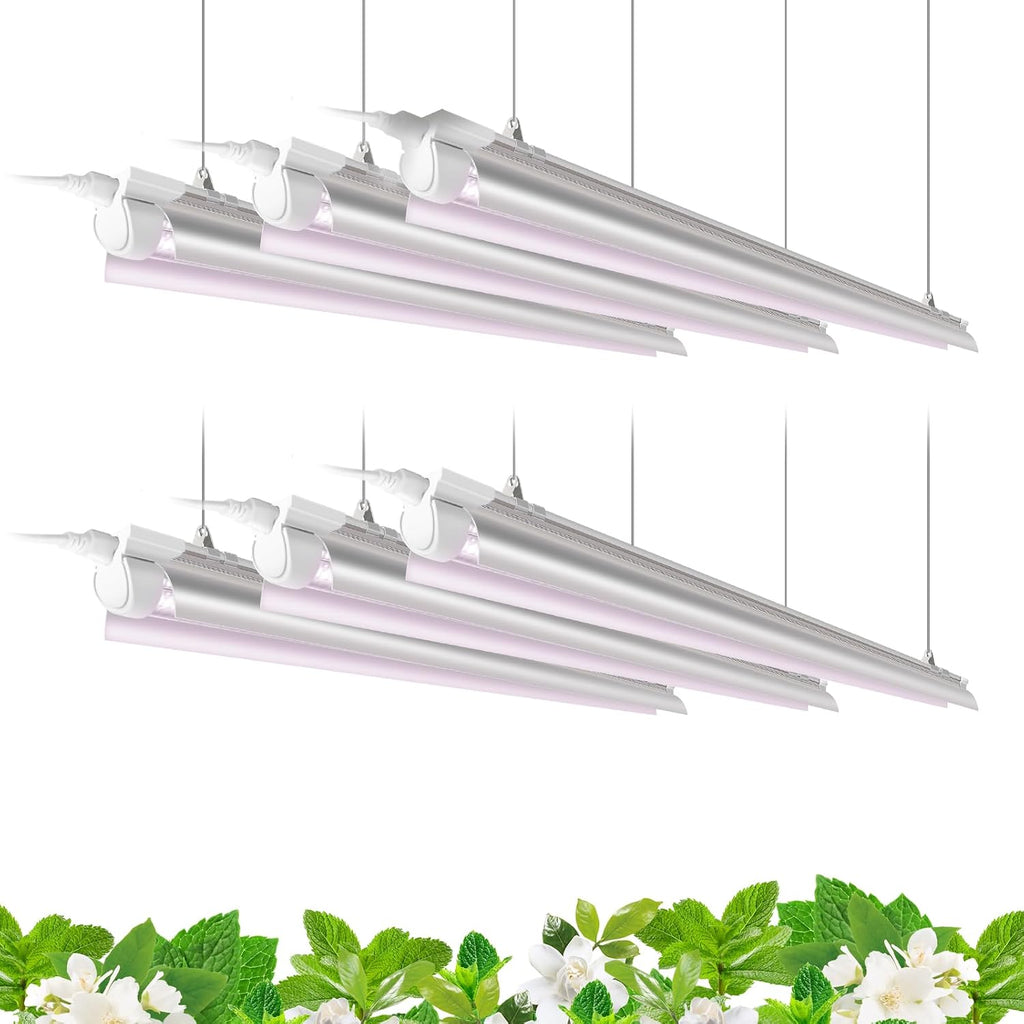 Barrina 4FT T8 Plant Grow Light, 42W Full Spectrum LED Growing Lamp, 6 Pack | 252W(6x42W), V-Shaped Reflector, On/Off Switch, Linkable LED Grow Light for Indoor Plants, Greenhouse, Shelf, Pinkish White