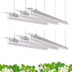 Barrina 4FT T8 Plant Grow Light, 42W Full Spectrum LED Growing Lamp, 6 Pack | 252W(6x42W), V-Shaped Reflector, On/Off Switch, Linkable LED Grow Light for Indoor Plants, Greenhouse, Shelf, Pinkish White