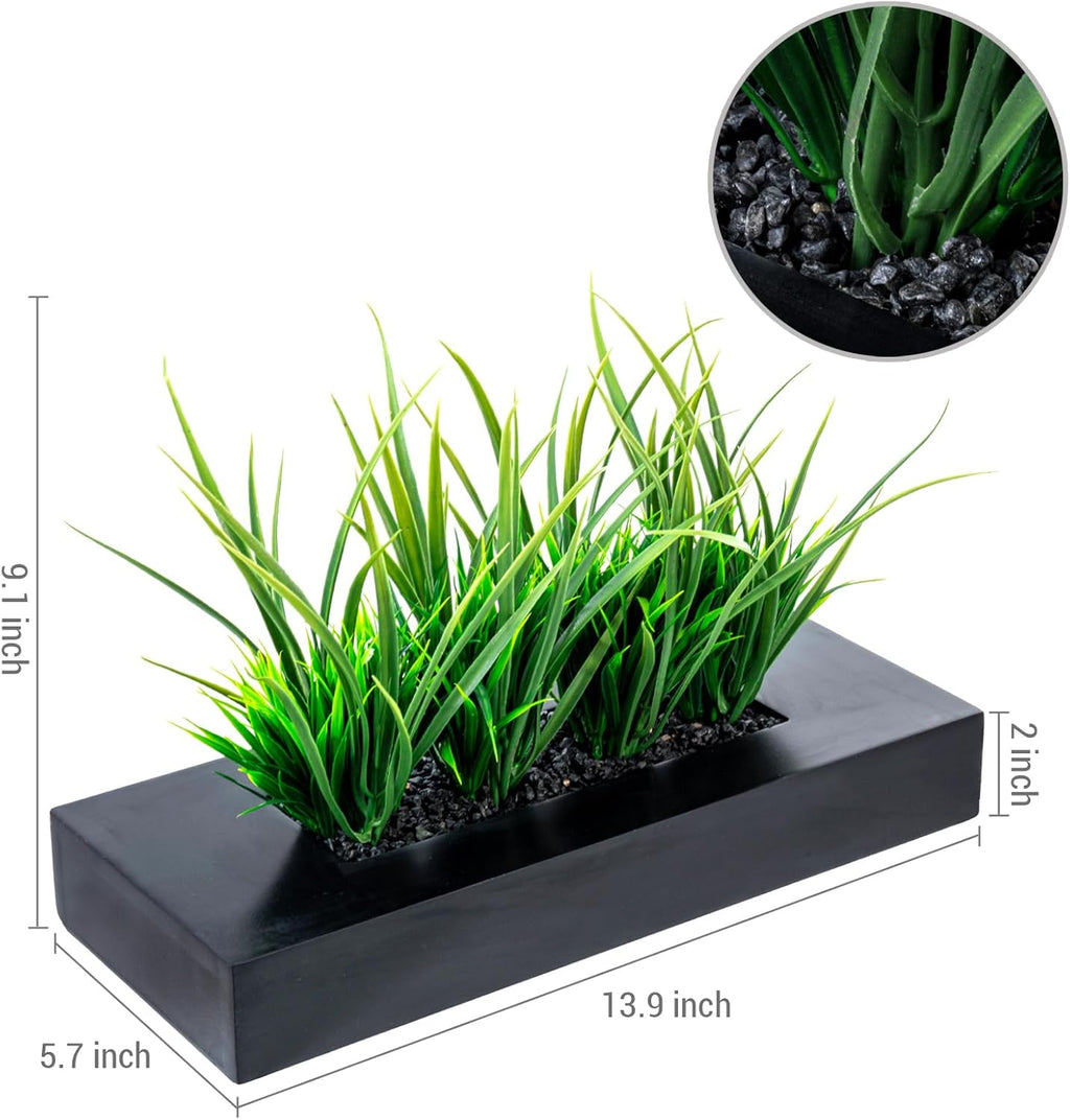 mygift artificial grass plant in rectangular wood planter on a desk or shelf