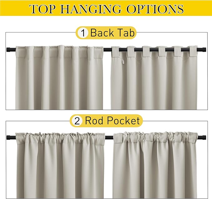 NICETOWN 2 Panels Outdoor Curtains Waterproof Pocket & Back Tab on Top & Bottom, Thermal Insulated Windproof Sun Blocking Outside Privacy Drapes for Patio with Fixed Rope, W84 x L95, Natural