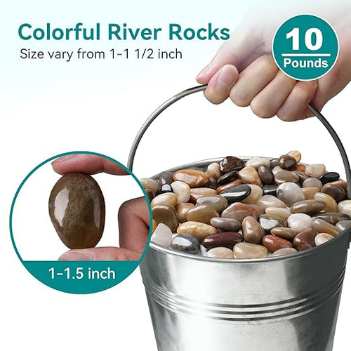 10 lbs River Rocks, 1-1 1/2 inch Plant Rocks for Pots Indoor, Decorative Garden Rocks Outdoor Landscaping, Polished Natural Stone for Walkways, Yard, Vases, Crafts