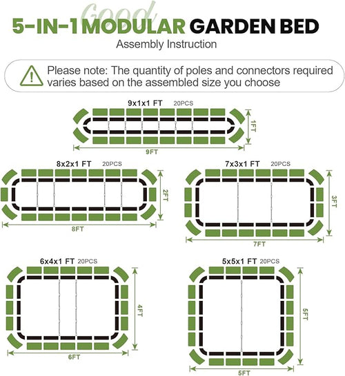 5-in-1 Adjustable Raised Garden Bed Kit | Galvanized Planter Boxes for Vegetables, Flowers | 12" Tall, Multiple Sizes (8x2x1ft, 9x1x1ft, 5x5x1ft, 6x4x1ft, 7x3x1ft) | Outdoor Metal Raised Bed, Green