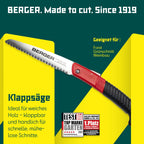 BERGER Folding Saw – Professional 7" Pull-Saw with Chrome-Plated Carbon Steel Blade, Coarse Teeth for Tree Trimming, Soft Wood Cutting, Camping, Gardening – 64650