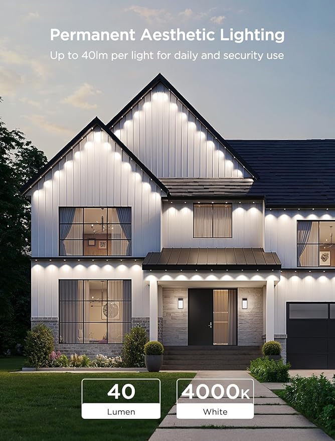 Govee Permanent Outdoor Lights 2, 50ft RGBIC Outdoor Lights with 36 LED Lights, IP67 Waterproof, 100 Scene Modes with 40lm White for Outdoor Decorations, Works with Alexa, Google Assistant, White