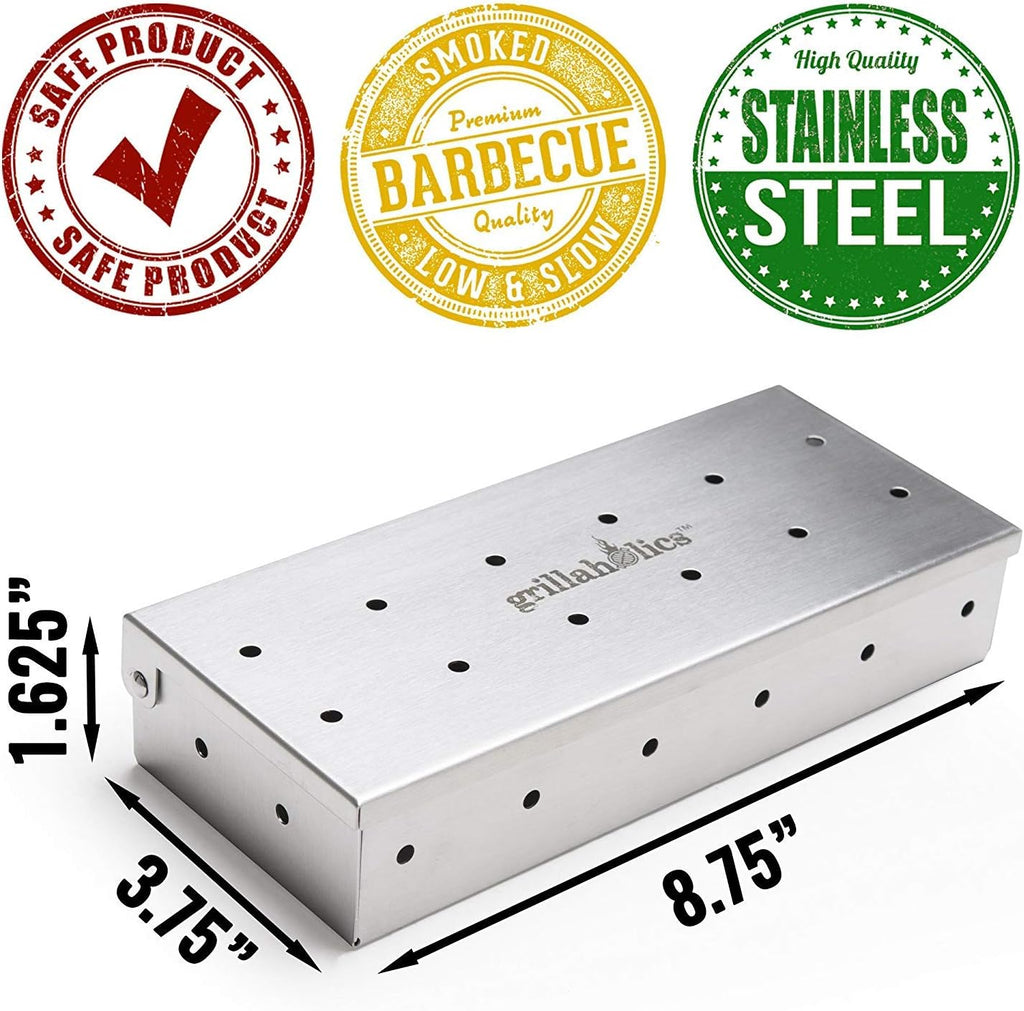 Stainless Steel Wood Chip Smoker Box for Gas & Charcoal Grills | XL Size | BBQ Smoker Accessory | Grilling Gift | Uses Wood Chips or Pellets