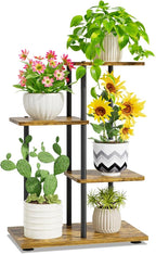 iDavosic.ly 3 Tier Plant Stand Indoor, Tiered Corner Metal Wood Multiple Flower Holder Shelf, 25 Inch Tall Orchid Display Rack for Patio Porch Living Room Balcony Outdoor, Modern Black & Rustic Brown