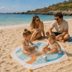 SUNSPOT 5ft Kids Beach Pool – Portable In-Ground Sand Liner with 8 Anchors, Fun Filling Bucket & Travel Carry Bag. The Ultimate Pop-Up Wading Splash Pool for Toddlers and Infants (Funky Waves)