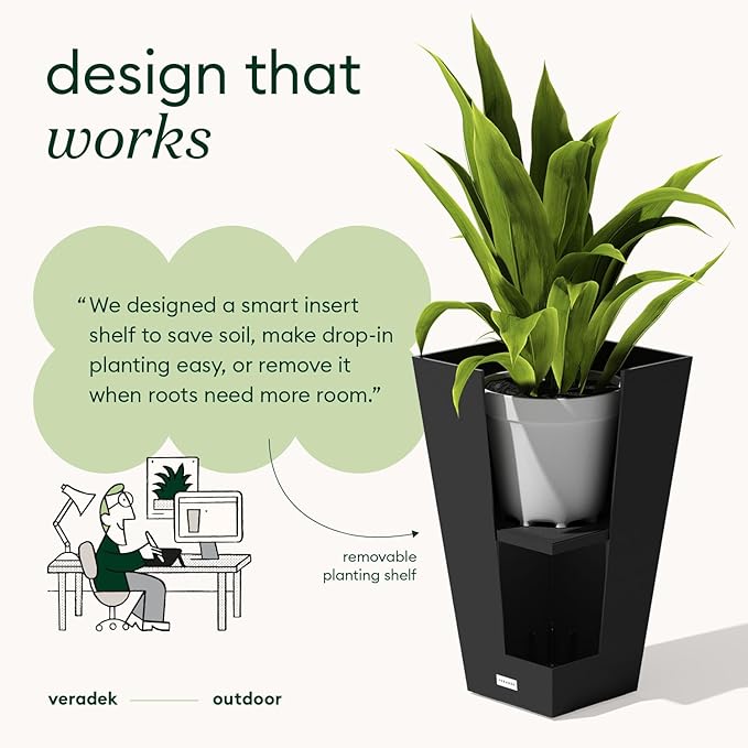 Veradek V-Resin Indoor/Outdoor Taper Planter (30 inch, Black)
