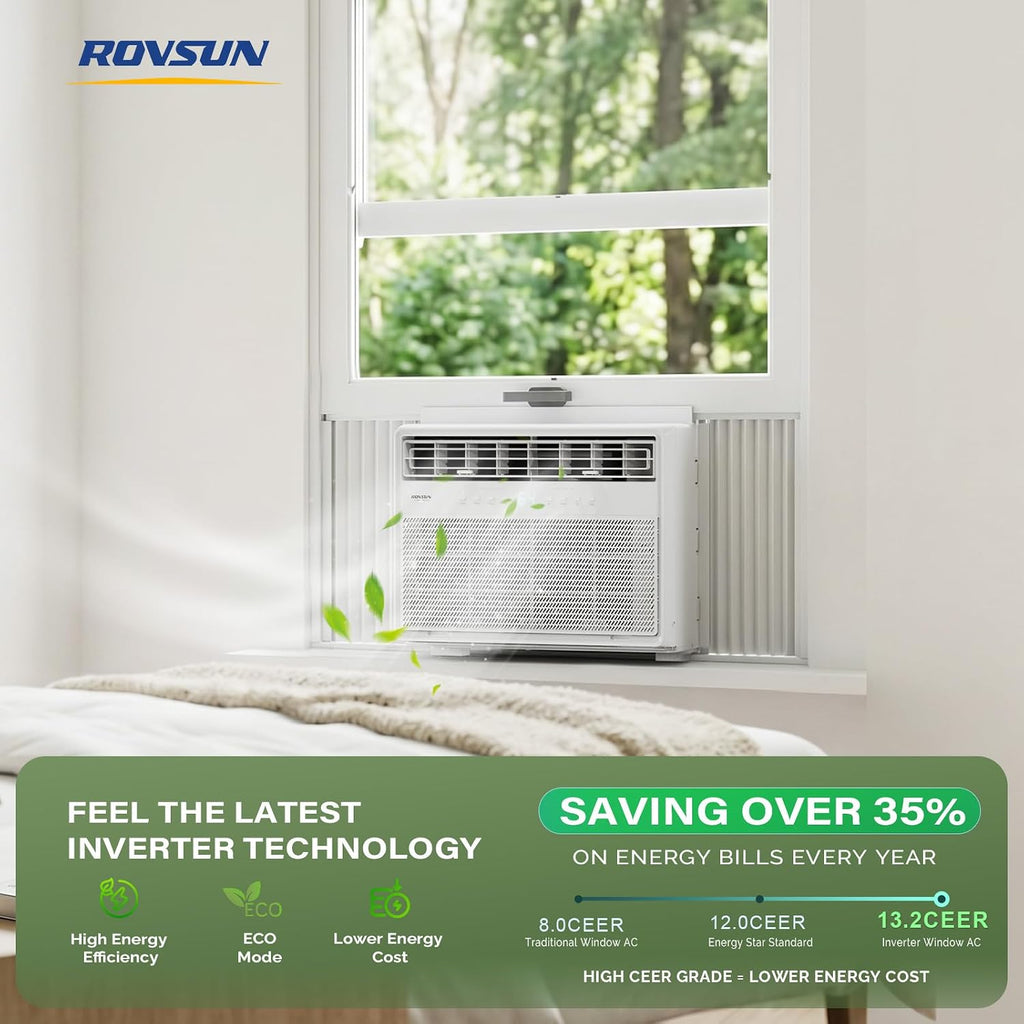 rovsun 8000 btu window air conditioner with heat, close-up detail