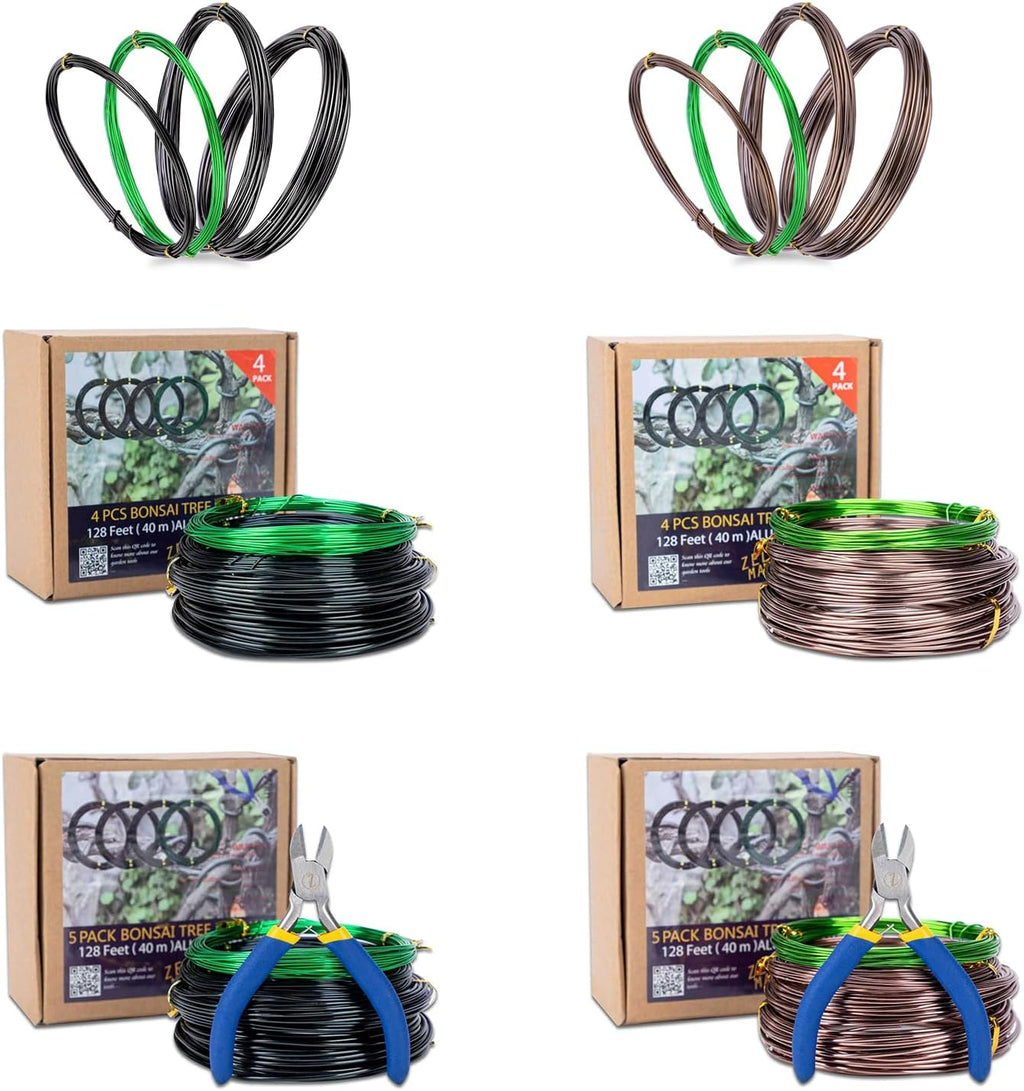 Bonsai Training Wire Set of 4, Total 128 Feet (32 Feet Each Size) | 3 Size - 1.0MM, 1.5MM, 2.0MM, Corrosion and Rust Resistant (with Bonsai Wire Cutter)