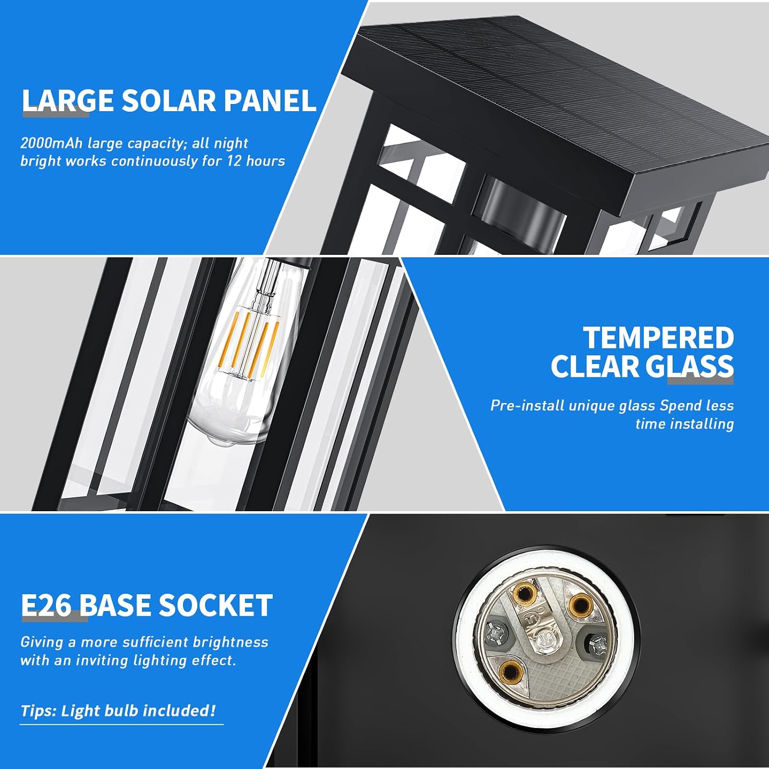 14'' Outdoor Solar Post Light, Dusk to Dawn Solar Lamp Post, Black, 1 Pack | Lamp Posts Light Fixture, Waterproof Outdoor Pole Lights for Yard Garage Porch Patio (Included Mounting Base)
