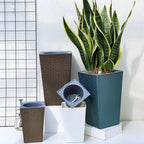 2 Pack Self Watering Planters 10.7" x 6.9" Planter for Indoor Plants Self Watering Violet Pots Plastic Flower Pots Square Planter with a Bag of Clay Pebbles, Bronze