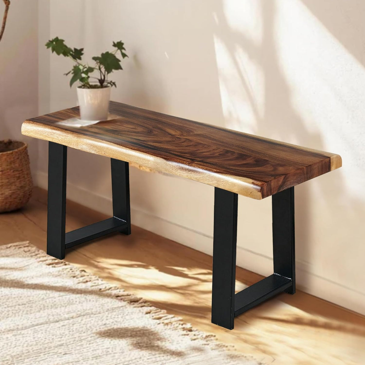 rustic live edge natural solid wood bench 32", main product view