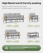 Aluminum Outdoor Patio Furniture Set with Dual-Layer Coffee Table, 4 Piece Modern Patio Conversation Sets with PE Rope, Outdoor Sectional Sofa with Thick Cushions for Balcony, Deck, Gray