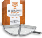 Grill Basket for Kettle Grills, 2 Stainless Baskets | Includes clip-on handle, designed for 22 inch kettle grills. Fish and vegetable grill basket.
