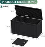 JUMMICO 160 Gallon Resin Outdoor Storage Deck Box with Divider, Waterproof Storage Box&Bench with Lockable Lid for Garden Tools, Pools Supplies (Black)