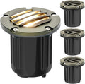 Brass Low Voltage Landscape Well Lights (5" Cover, 5.5" Tall), 12V LED Wired In-Ground Outdoor Up Lighting Fixture Waterproof, Adjustable Beam Direction Base, Without MR16 Bulb (4 Pack)