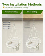Greenstell Hammock Chair, Macrame Swing Chair with Comfy Cushion, Boho Hanging Chair for Outdoor & Indoor, Perfect for Bedroom, Patio, Balcony, Hold up to 350Lbs, White