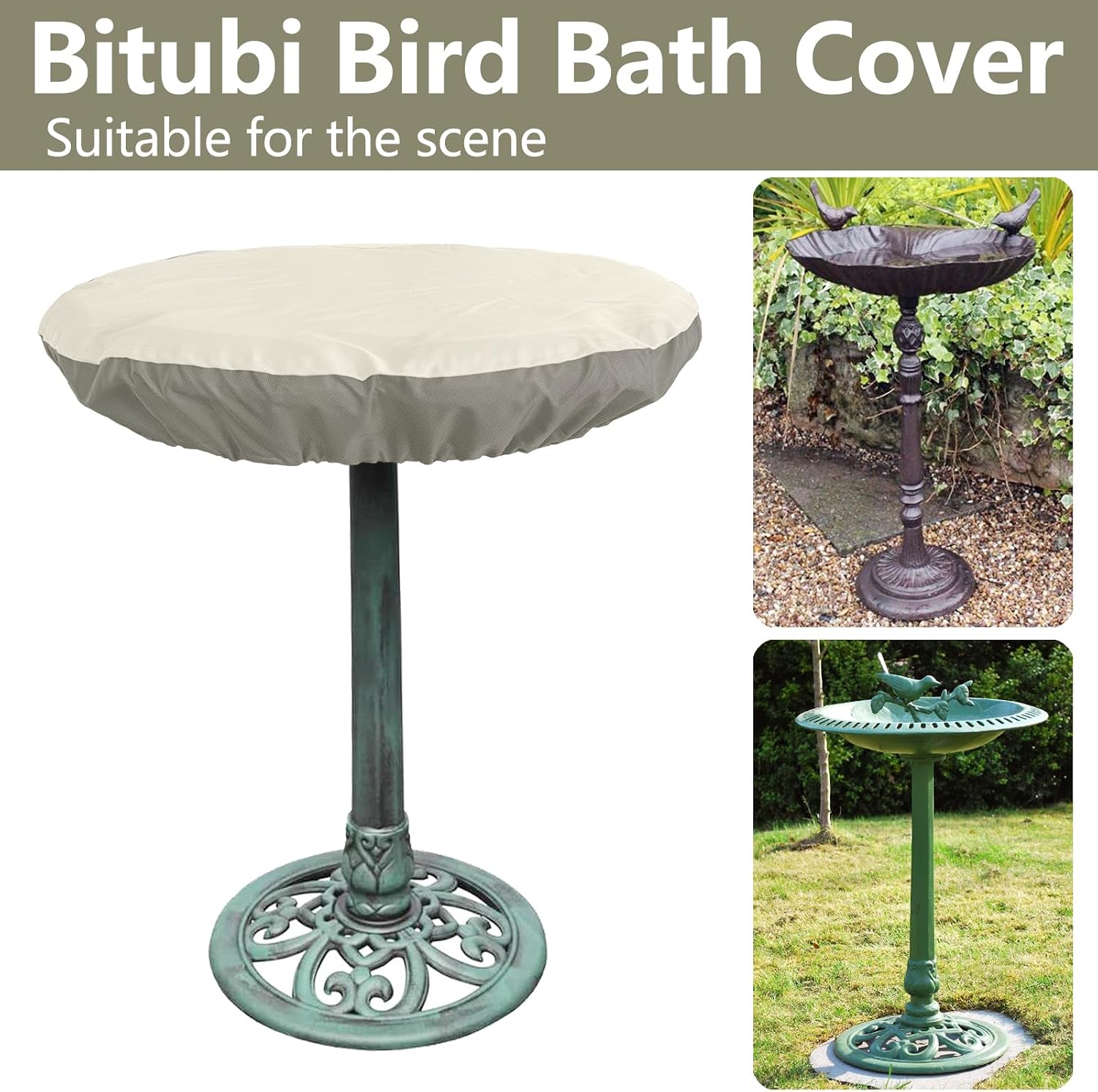 Bitubi Bird Bath Cover for 24" to 30" Diameter Bowl,Heavy Duty Waterproof 600D Oxford Cloth Garden Bird Bath Protective Cover with Elastic Hem Cord