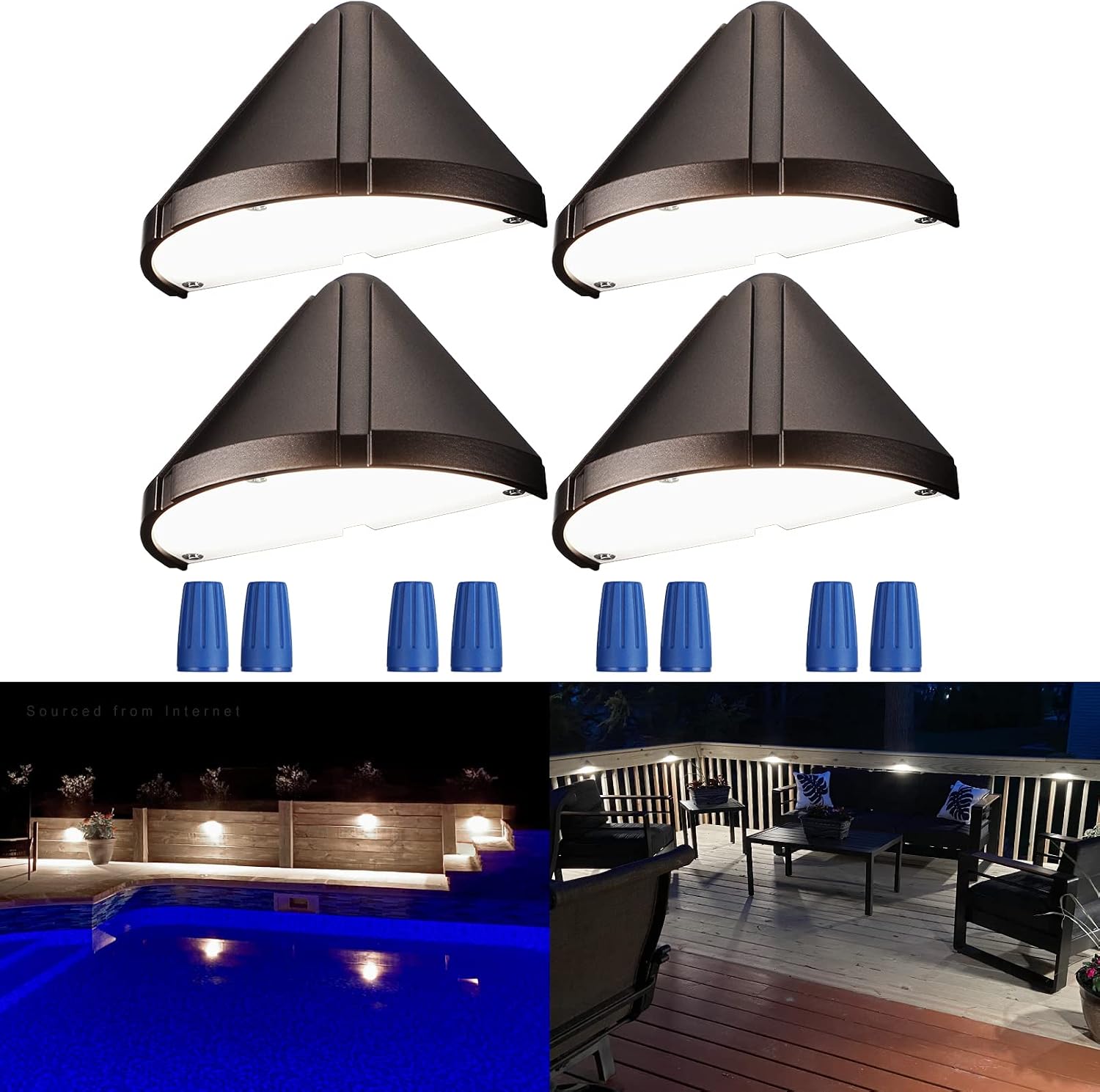 LEONLITE 4-Pack 4000K Low Voltage LED Deck Light Triangle Oil Rubbed Bronze | 12V Stair Railing Light, Outdoor Landscape Step Fence Light, IP65, UL Listed , Aluminum, Cool White