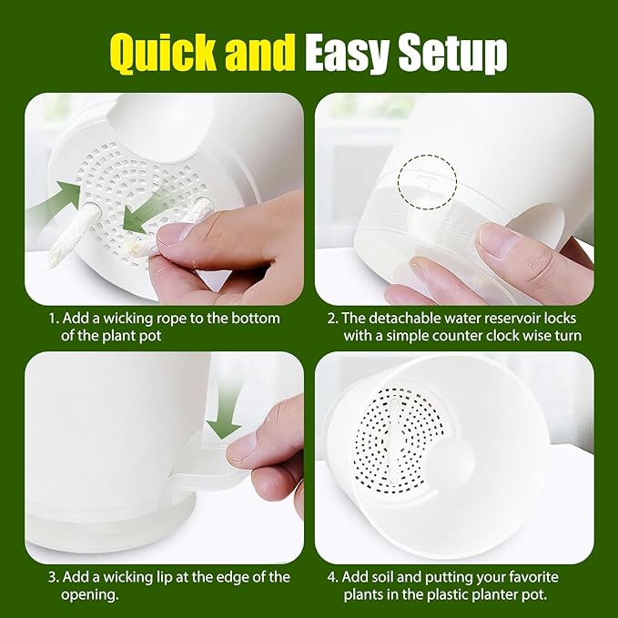 Plant Pots 5 Inch Self Watering Pots,6 Pack Plastic Planters with Drainage Holes and Clear Saucers,Plastic Flower Pots,Nursery Planting Pot for Indoor Out Door Plants (White)