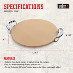 Weber® Gourmet BBQ System Pizza Stone with Carry Rack, 16.7" | Cordierite Stone for Crispy Pizza on Weber® Grills - Grill Accessories