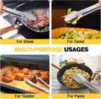 Premium Metal Kitchen Tongs for Cooking - Heat Resistant 1100°F Stainless Steel Tongs with Comfortable Wooden Grips - Perfect for Grill, Salad, Toaster, Cooking, and Serving Food (12-inch)