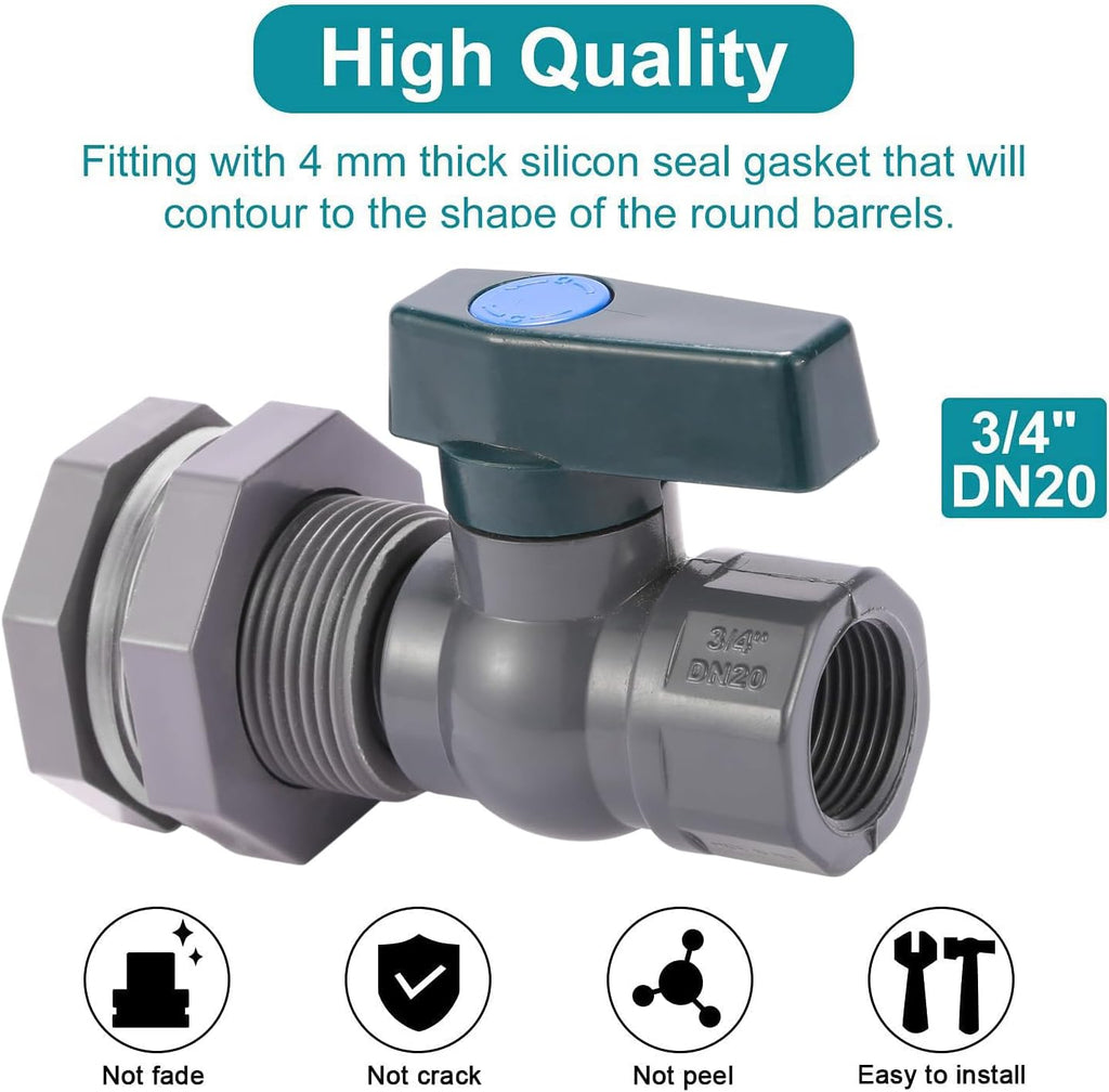 BILAL 2 Set 3/4 Inch Rain Barrel Spigot Kit with Bulkhead Fitting, 2 Set | Water Barrel PVC Garden Diverter Kit Hose Faucet Adapter for Water Tanks, Aquariums, Tubs, Pool, Garden Barrel