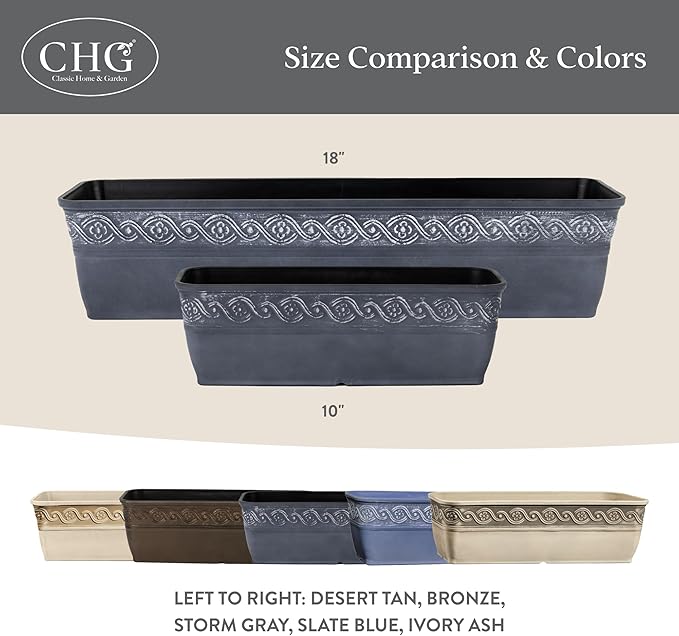 Classic Home and Garden Corinthian Trough Planter 10" Slate Blue
