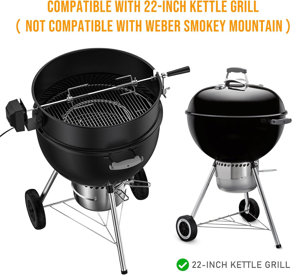 Skyflame Charkettle Rotisserie Ring Kit for Weber 22-Inch Kettle, Black | Coated Steel, BBQ Grill Rotisserie Kit, Replacement for Weber 2290, Charcoal and Similar Size Grills