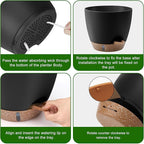 Self-Watering Plant Pots with Water Level Indicator, Drainage Holes & Saucers – 12/10/9 Inch Large Plastic Planter Set for Indoor & Outdoor Plants(Black)