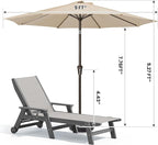 SERWALL Textilene Patio Chaise Lounge Chair Set of 2 with 9FT Patio Umbrella, 5 Positions Outdoor Lounger with Rolling Wheels for Pool, Deck, Grey (Umbreall Base not Included)