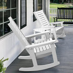 GREENVINES Outdoor Rocking Chair Set | 3-Piece | 2 Rocking Chairs with 1 Side Table | Porch Rocker | HDPE Plastic | White | Patio Furniture Sets | High Back | Big & Tall | Ladder Back