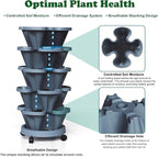 Strawberry Planters, 7 Tiered Vertical Stackable Planter, Herb Stacking Tower Garden, Flower and Vegetable Planters with Support Pole Indoor & Outdoor with Removable Wheels - Dark Grey