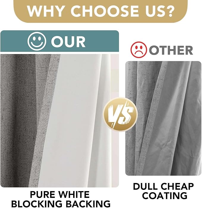 H.VERSAILTEX Linen Blackout Curtains 96 Inches Long, 100% Absolutely Blackout Thermal Insulated Textured Linen Look Curtain Draperies for Living Room with White Liner, 2 Panels, Dove Gray