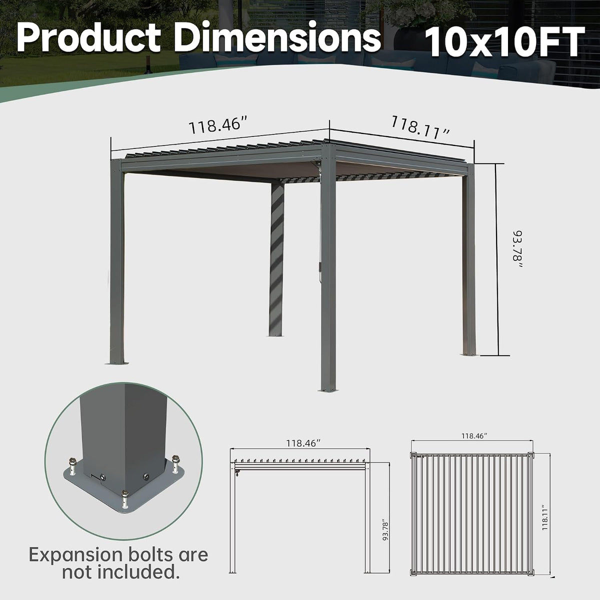 domi aluminum louvered pergola 10x10, outdoor metal pergola on a desk or shelf
