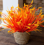 Artificial Fall Fake Outdoor Plants Flowers for Autumn Decoration,10 Bundles Faux Plastic Tall Monkey Grass Greenery UV Resistant Realistic for Home Outside Planter Window Porch Patio Garden (Orange)