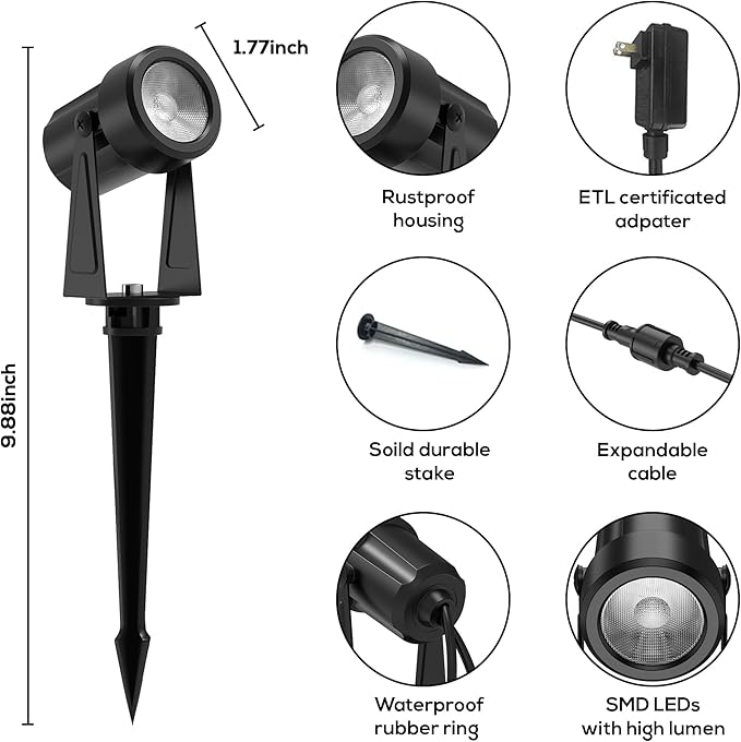 Banord RGBW Color Changing Outdoor Landscape Lighting, 8 Pack Low Voltage LED Outdoor Spotlight with Remote, IP65 Waterproof for Yard, Garden, Lawn